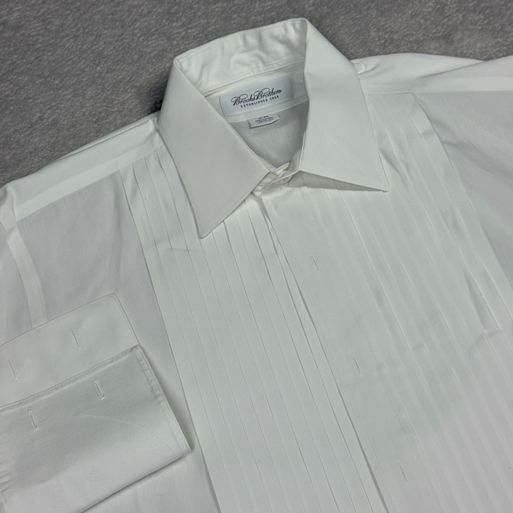 Brooks Brothers Tuxedo Shirt Men 16-34 White Pleated Bib French Cuff Formal